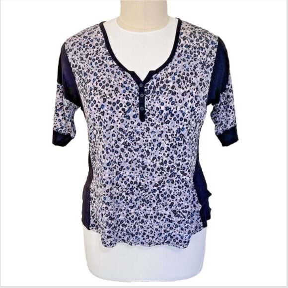 Dkny Tops - DKNY | Black Grey Blue Cheetah Side Panel Henley